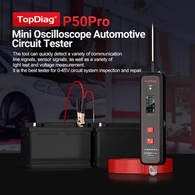 Zdjęcie produktu dla TopDiag p50pro – tester obwodów samochodowych, sonda zasilania, mini oscyloskop, sygnał AC/DC, dioda LED z latarką