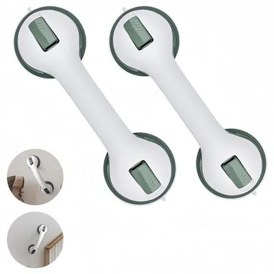 Productafbeelding van Veiligheidsgrepen voor senioren (set van 2) — Handgrepen met zuignappen — Veiligheidsleuningen — Grepen voor in bad — Duurzaam — Geen boren nodig — Verwijderbaar — 29 x 9,5 cm — Bamboe — Wit