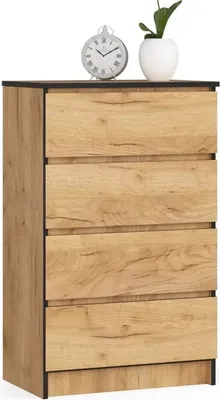 Produktbild von Kommode mit 4 Schubladen 60 cm, Farbe: Craft Eiche, H: 99 cm, B: 60 cm, T: 40 cm. Schrank für Wohnzimmer, Büro, Schlafzimmer