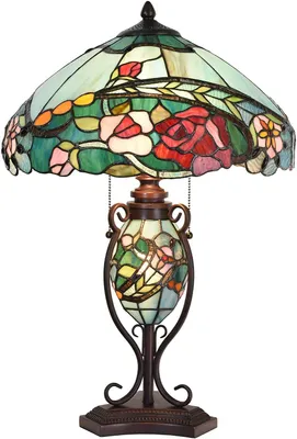 Tiffany-Tafellamp, Glas-in-Lond, 41x61 cm, 3 Leuchtmittel, Handarbeit
