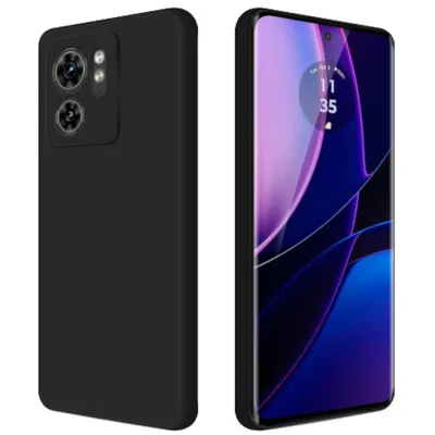 A black phone case is shown next to a smartphone.