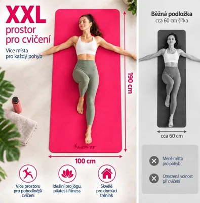 Obrázek produktu pro MOVIT XXL TPE gymnastická podložka na pilates podložka na jógu, 190x100x0,6 cm růžová