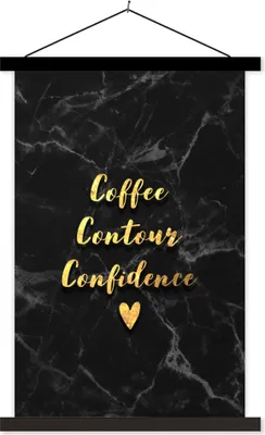 Produktbild von MuchoWow® Textilposter Zitat - Kaffee - Gold - Marmor 60x90 cm mit schwarzem Rahmen - Poster Wohnzimmer