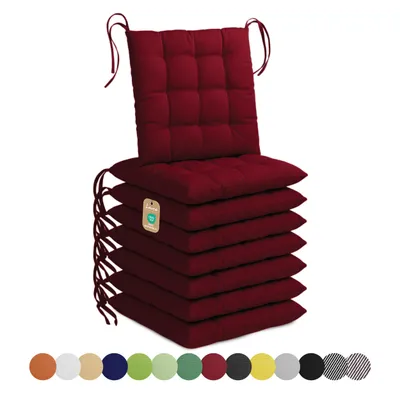 Zdjęcie produktu dla Poduszki siedziskowe Lavea® 40x40 cm - zestaw 8 sztuk, z paskami materiałowymi – do użytku na zewnątrz i wewnątrz – z możliwością prania i odporne na warunki atmosferyczne – idealne do krzeseł ogrodowych i balkonowych – kolor: bordo