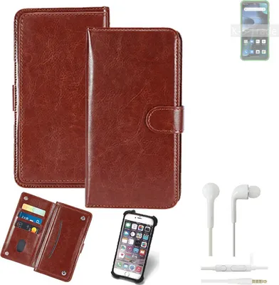 Produktbild von K-S-Trade 360° Hülle kompatibel mit Blackview BV5200 inkl. Headphones braun Kunstleder Case BookCase WalletCase Kunstlederederhülle Handyhülle,