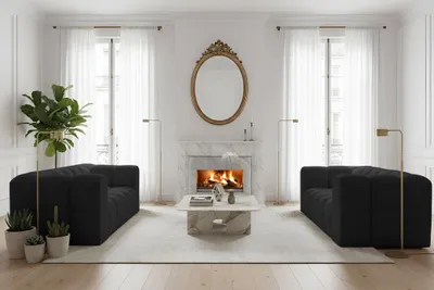 Produktbild von Sofaset Designersofa SOLVIE 2-2 in Stoff Tiffani Schwarz
