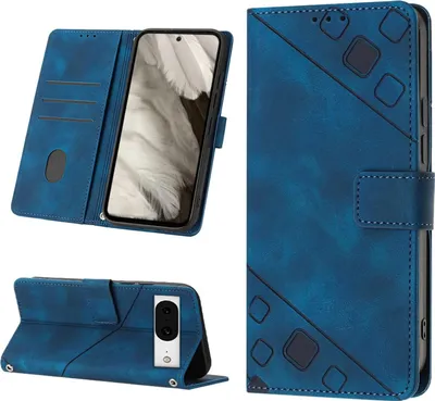 Produktbild von Hülle für Google Pixel 8 Prägung Flip Leder Brieftasche Schutzhülle mit Ständer Blau