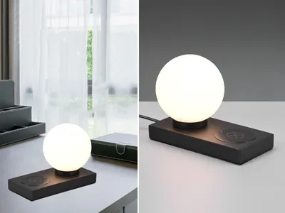 Produktbild von Trio Leuchten - Design Schwarze Tischlampe mit Touch- und Induktionsladegerät – Janneke Touch-funktion Dimmer I Dimmbar I Wohnzimmer I Schlafzimmer I Nachttischleuchte - Stahl Rechteckig - LED geeigne