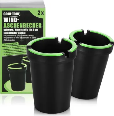 Produktbild von com-four® 2x Aschenbecher für draußen - Windaschenbecher - Sturmaschenbecher mit leuchtendem Deckel - Autoaschenbecher, Ø 8 cm