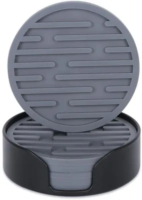 Produktbild von Silikonische Tischunterlegsätze, Set aus 6 runden Unterlegsätzen, Unterlegsätze für Gläser, Unterlegsätze für Wohnaccessoires (Grau)