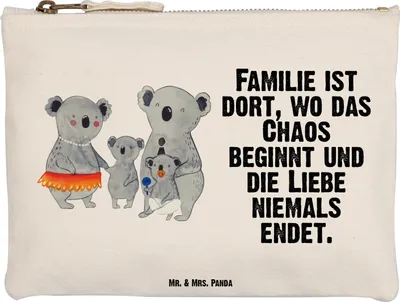 Produktbild von Mr. & Mrs. Panda Federtasche Koala Familie Größe M - Weiß - Geschenk, Federmappe, kosmetiktäschchen, Family, Kulturtasche, Mama, Kulturbeutel, Geschwister, Kosmetiktasche