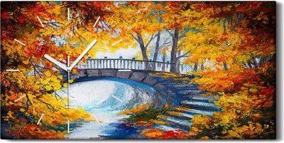 Produktbild von Wandbild Leinwand Bilder Wanduhr 60x30 Malerei Bäume Blätter Brücke Fluss Kunst - weiße Hände