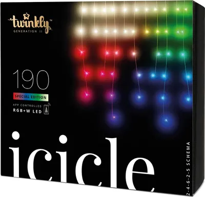 Obrázek produktu pro Twinkly Icicle, 190 lamp, LED, Modrá, Zelená, Červená, Bílá, Vnitřní/venkovní, Černá, Bílá, AC