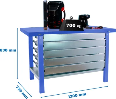 Produktbild von Werkbank mit Parasicherungen SIMONWORK BT6 PRO METAL 5BOX 1200 BLAU