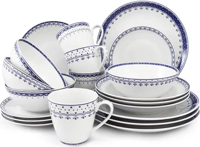 Zdjęcie produktu dla Zestaw obiadowy, czeska porcelana, HyggeLine, niebieski, Leander, 20 d. Bez monogramu.