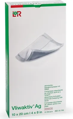 Zdjęcie produktu dla Vliwaktiv AG Kompres chłonny na ranę z węglem aktywnym i srebrem, 10 szt