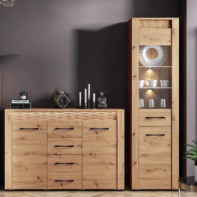 Produktbild von Sideboard Vitrinen Set ARTA-131 in Artisan Eiche Nb., B/H/T: 213/200/40 cm
