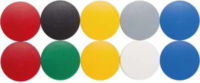 Produktbild von MAUL Magnet rund 10 Stück 2,5 kg Kunststoff Ferrit bruchsicher erodiert lackiert Ø 3.8 x 1.55 cm blau rot gelb grau grün schwarz weiß