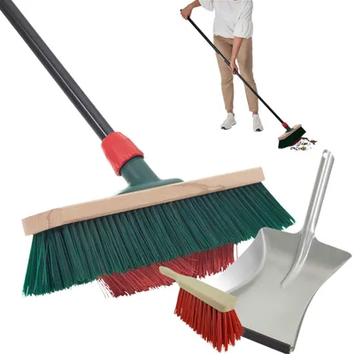 Produktbild von Novaliv Gartenbesen mit Stiel V-Borsten 40 cm Elaston Borsten inkl. Kehrgarnitur verzinkt bestehend aus Kehrblech und Handfeger Terassenbesen Hofbesen Stallbesen Kehrbesen Outdoor broom