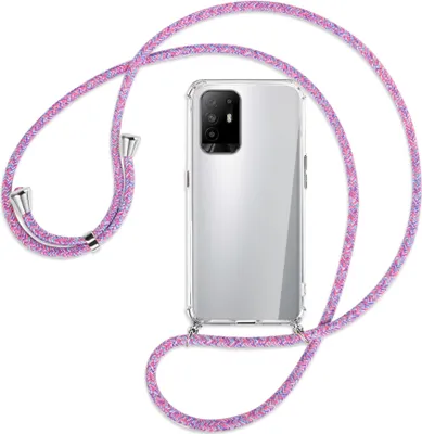 Produktbild von Handykette Backcover-Schutzhülle mit Band (Metall silberfarben) für Oppo A94 5G / F19 Pro+ 5G - lila/rosa/blau