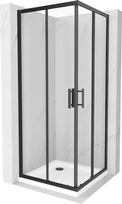 Obrázek produktu pro Mexen Rio čtvercový sprchový kout 90 x 90 cm, Průhledné, Černá + sprchová vanička Flat, Bílá - 860-090-090-70-00-4010B