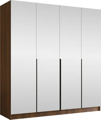 Produktbild von MIRJAN24 Kleiderschrank Santi III, Schlafzimmer, mit Spiegel, Drehtürenschrank, mit Kleiderstange, Modern, Garderobenschrank, Metallgriffe (Farbe: Nuss Warmia + Schwarz)