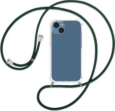 Produktbild von Handykette Backcover-Schutzhülle mit Band (Metall silberfarben) für Apple iPhone 14 (6.1'') - dunkelgrün
