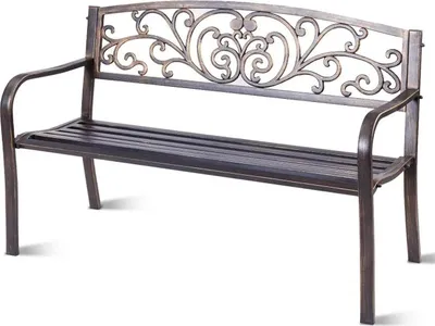 Image de Banc de jardin - Banc public en métal - Pour l'extérieur - Montage nécessaire - Marron