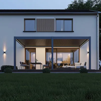 Produktbild von Deluxe Plus Elektrisch Wand Pavillon Terrassenüberdachung Alu LED 4x6