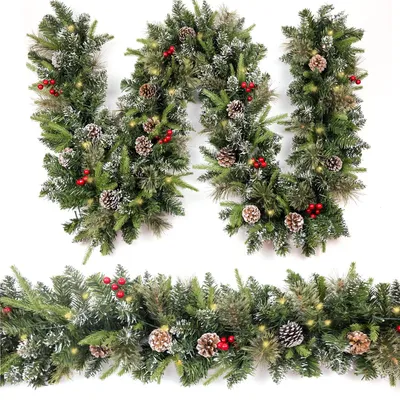 Kerstslinger 2,7 m, besneeuwt, 50 LED-Lichter, Timer, rot