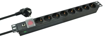 Image de Multiprise helos 19" PROFESSIONAL, 8 prises, noir, 2,0 m, avec interrupteur