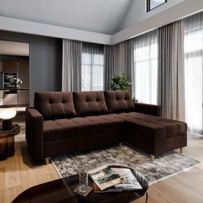 Produktbild von Masseno Ecksofa MILO L mit Schlaffunktion L-Form, Sofa mit Bettkasten, Wohnzimmersofa, Couch, Soffa, Bettsofa, Couchgarnitur- Braun, KRONOS 06