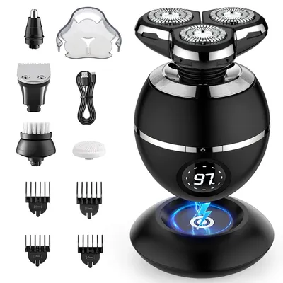 Produktbild von Herren Elektrorasierer 5-in-1, 3D Wet & Dry Rasierer, kabellos & wiederaufladbar, IPX7 wasserdicht, LED-Display, Barttrimmer & 8 Pflegeaufsätze