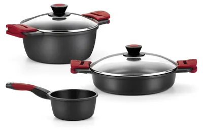 Immagine prodotto di Esclusiva BRA | Set di 5 pentole in alluminio pressofuso con rivestimento antiaderente, adatte a tutti i tipi di fornelli, compresi quelli a induzione