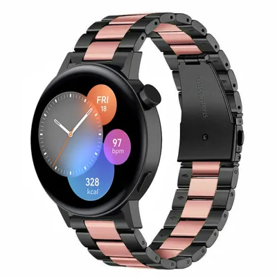 Produktbild von Strap-it Stahlarmband - Kompatibel mit Huawei Watch GT 3Armband 42mmHochwertiger EdelstahlHuawei watch strap Armband mit faltschließe für 20mmArmband Schwarz