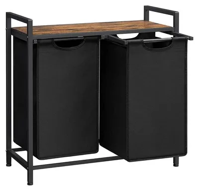 Produktbild von Wäschekorb mit 2 herausnehmbaren Wäschesäcken, Vintage-Braun-Schwarz, 73 x 33 x 72 cm