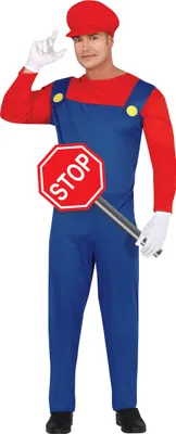 Produktbild von Klempner Abenteuerfigur Cosplay Karneval Outfit Videospiele Karneval Kostüm Klassischer Comic Charakter Blauer Roter Stil Einsteiger Originell Kreativ, Größe: 48 - 50 (M) Farbe: Rot
