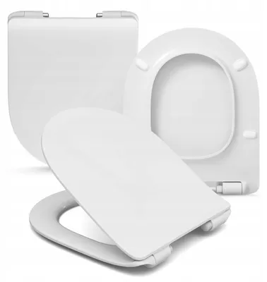 Produktbild von WC Sitz - Toilettensitz Slim - Weiß - 44 × 37 Cm - Antibakteriell - Langsame Schließung - Toilettendeckel