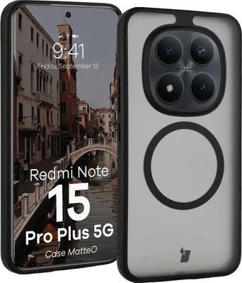 Produktbild von Handyhülle mit Magnetring für Xiaomi Redmi Note 15 Pro Plus 5G, Bizon Case MatteO, Getönt-Schwarz