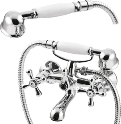 Produktbild von Invena | Roma Badewannenarmatur - Chrom - Zweigriff - Drehbarer Auslauf - Retro-stil