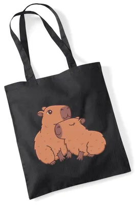 Produktbild von Huuraa Jutebeutel Capybara Paar Comic 10 Liter Black Baumwolle Tasche Geschenkidee