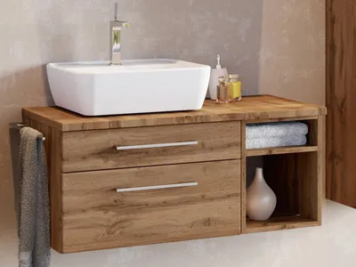 Produktbild von Waschbeckenunterschrank Badschrank Unterschrank Schrank Badmöbel "Davos III" Wotan Eiche