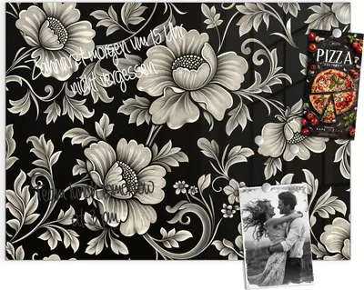 Produktbild von Magnettafel 120x90cm Pinnwand Whiteboard beschreibbar - Blumenmuster Schwarz
