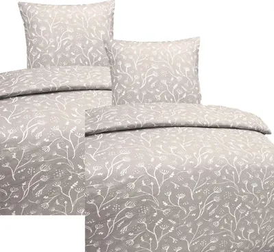 Produktbild von Hochwertige Baumwolle Bettwäsche Blumen Weiß Beige 135x200 80x80cm: 4 tlg.