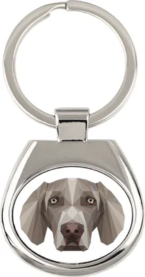 Obrázok produktu pre Weimaraner, weimarský ohař – geometrický prívesok na kľúče s fotografiou a nápisom Art-Dog