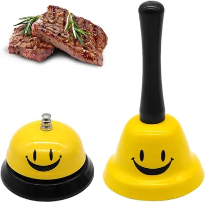 Productafbeelding van Grappige tafelbel - Set van 2 - Luid kleine handbel - Receptiebel - Roestvrij staal - Hotelbar - Toonbank - Receptie
