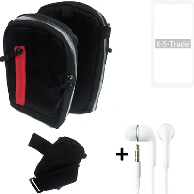 Produktbild von K-S-Trade Outdoor Gürteltasche Holster Umhängetasche + Kopfhörer kompatibel mit Xiaomi Redmi Note 9 schwarz Handy Tasche Case travelbag