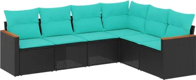 Image de vidaXL Ensemble de 6 canapés de jardin avec coussins, polyrattan noir
