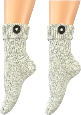 Produktbild von modische Damen und Herren Trachtensocken im modernen Landhaus-Stil mit Hirschhornknopf grau – handgekettelte Naht - Oktoberfest Volksfest Hochzeit