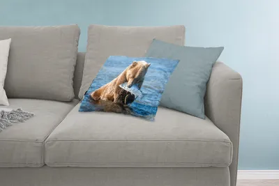 Produktbild von MuchoWow® Zierkissen Sofakissen Wohnzimmer Dekokissen 60x40 cm Bär - Braun - Fisch - Kopfkissen - Polster mit Foto